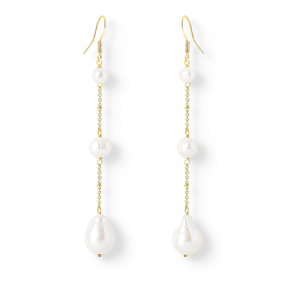 Fine Chain Gold Earrings & Keishi Pearl Drops