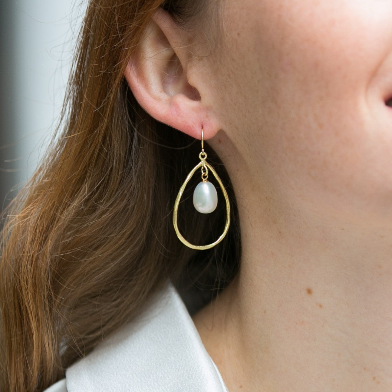 Geo Gold & Pearl Drop Earrings