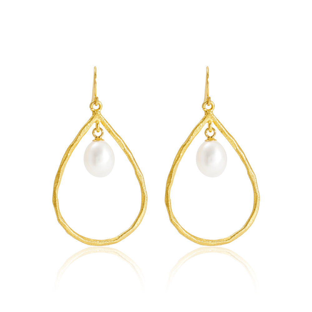 Geo Gold & Pearl Drop Earrings