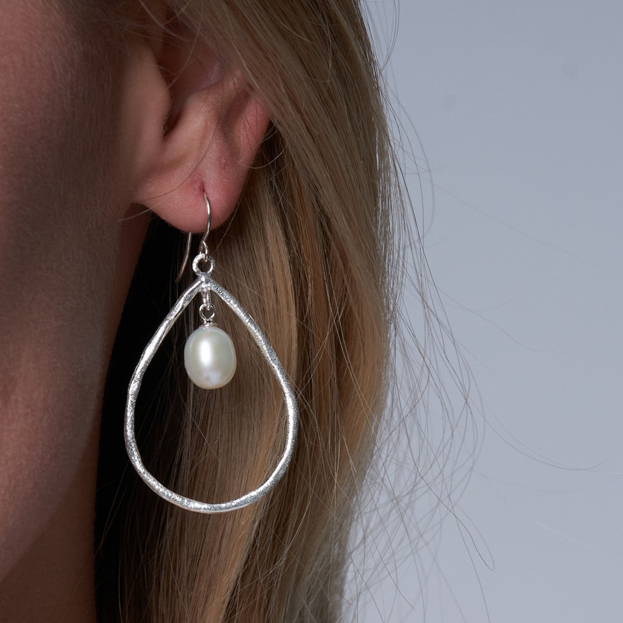 Geo Silver & Pearl Drop Earrings