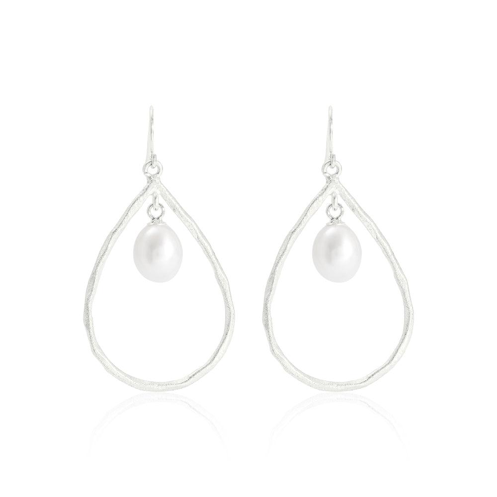 Geo Silver & Pearl Drop Earrings