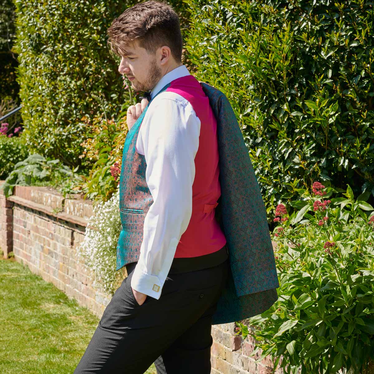 Firle Silk Waistcoat In Royal Jacquard