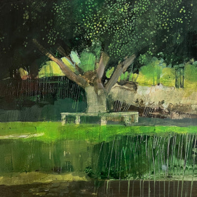 Tree with communal seating by the Lake