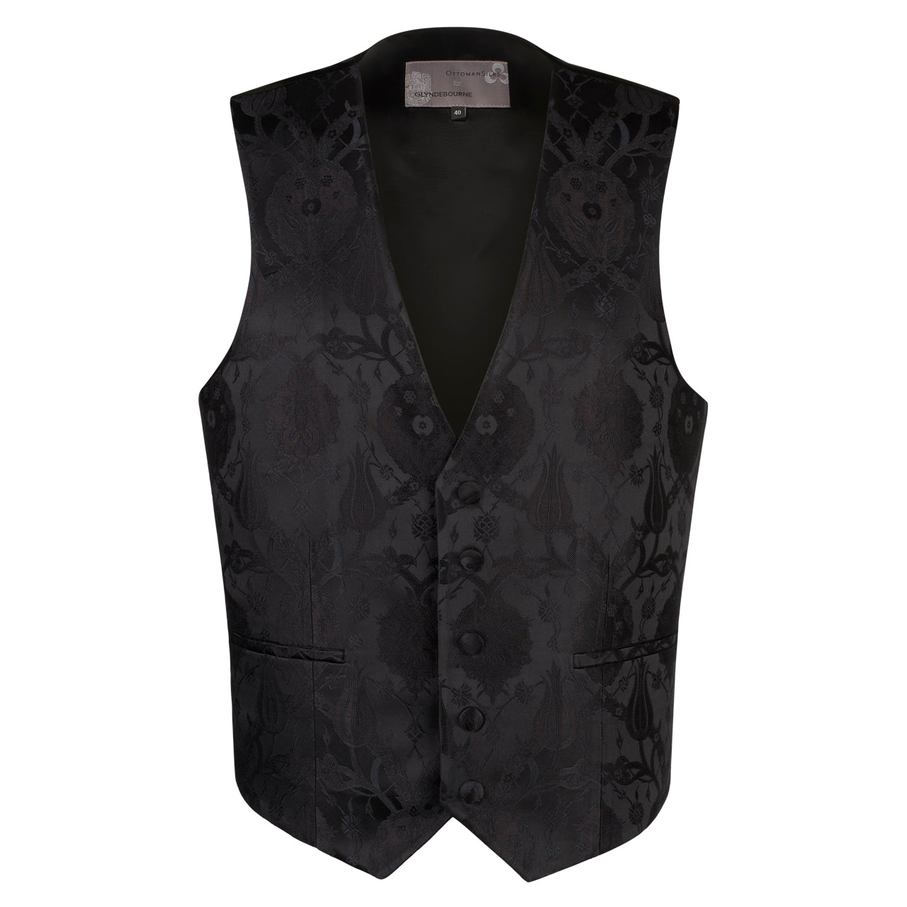 Glyndebourne Black Single-Breasted Waistcoat by Ottoman Silks Glyndebourne Shop