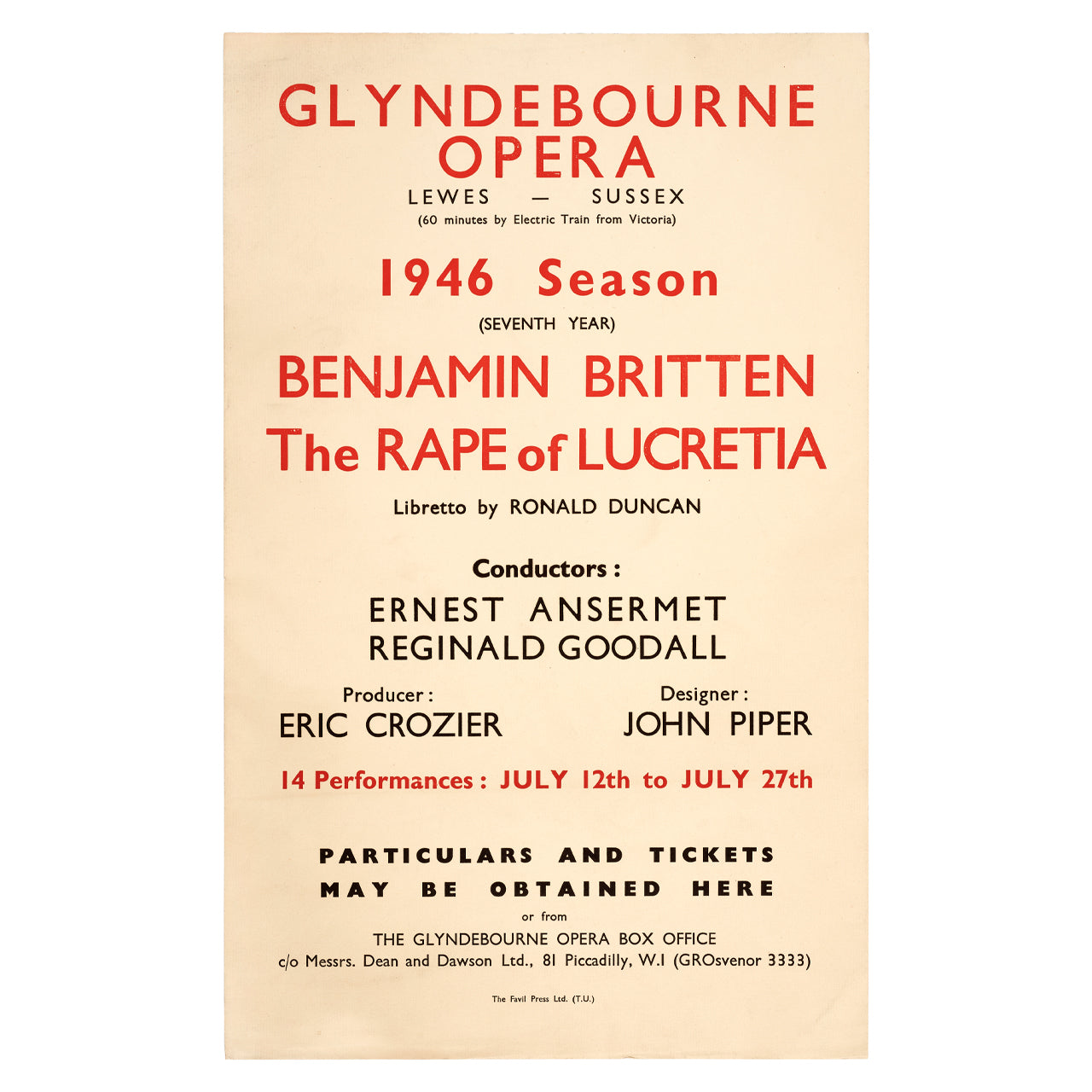 Glyndebourne Festival 1946 Poster Glyndebourne Shop