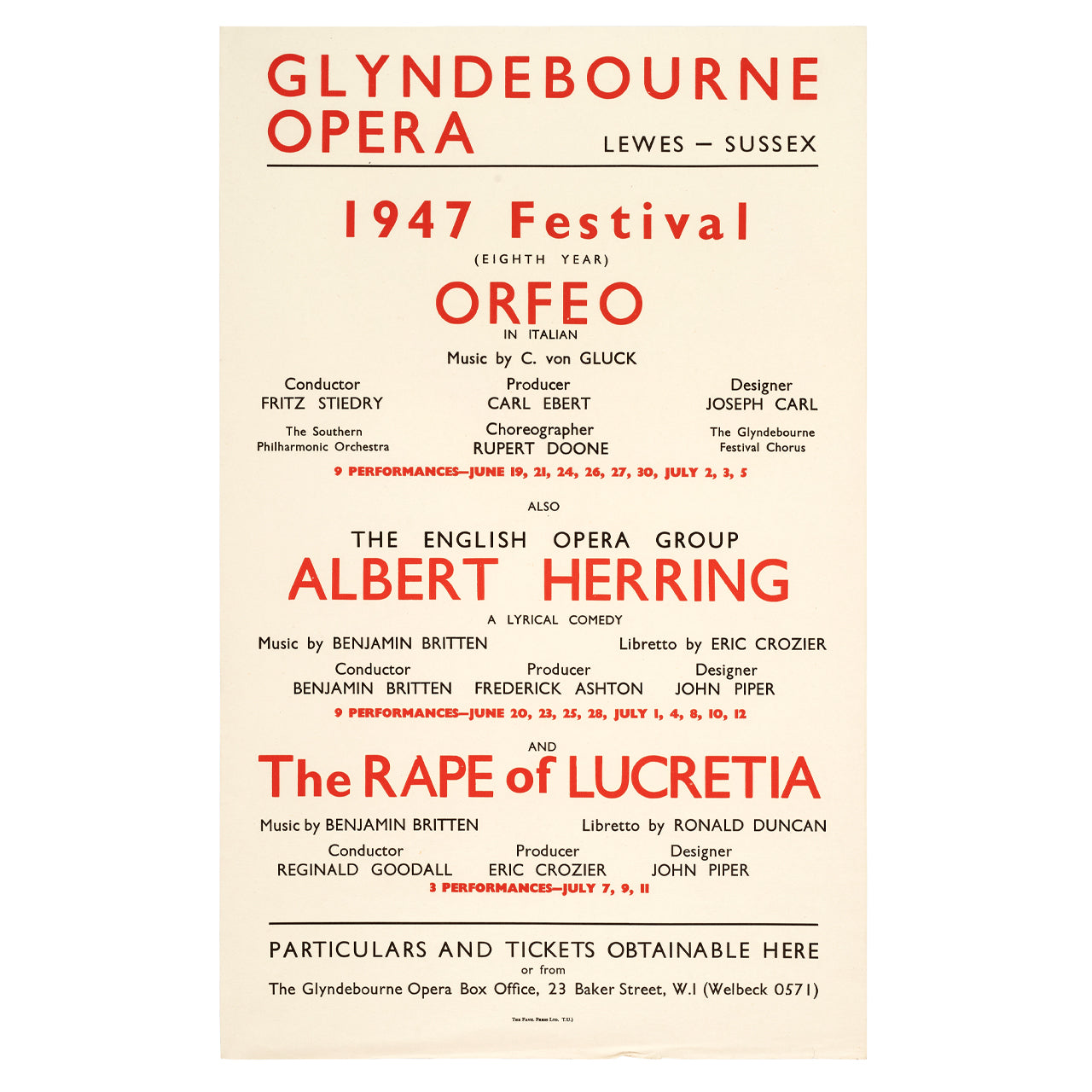 Glyndebourne Festival 1947 Poster Glyndebourne Shop