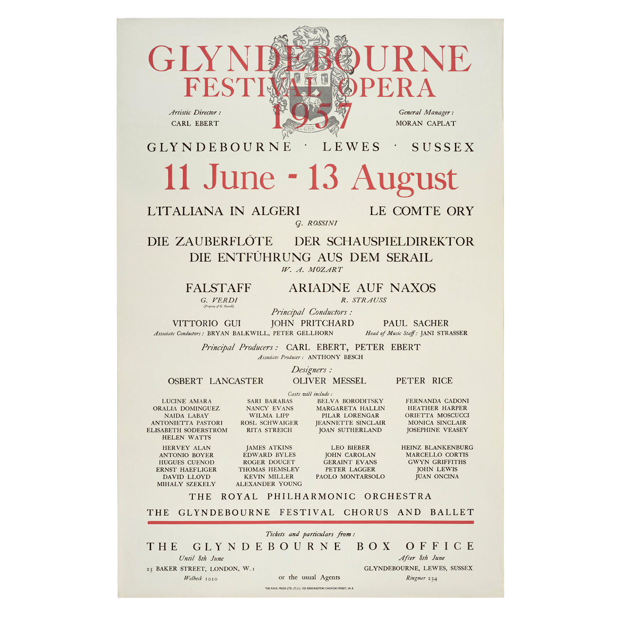 Glyndebourne Festival 1957 Poster Glyndebourne Shop