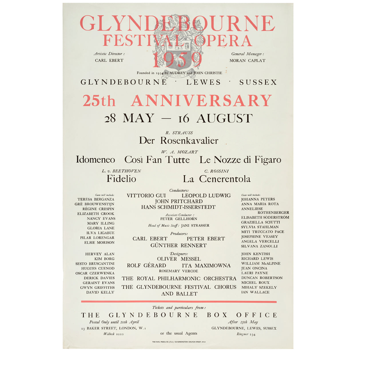 Glyndebourne Festival 1959 Poster Glyndebourne Shop