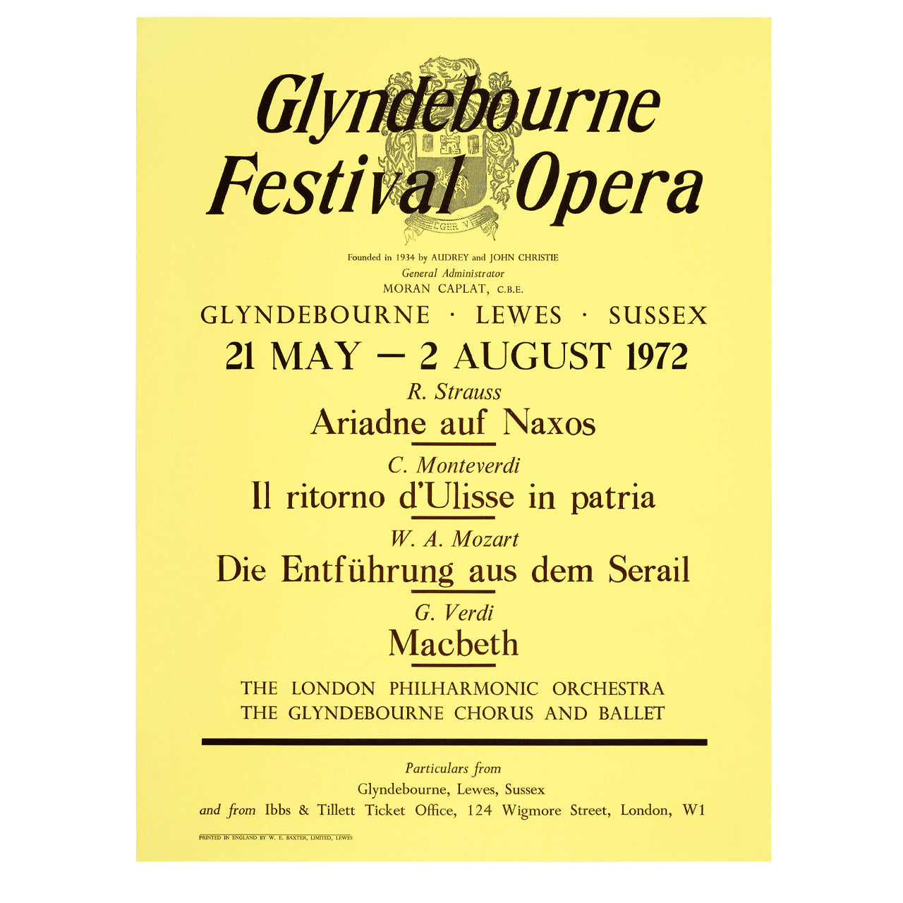 Glyndebourne Festival 1972 Poster Glyndebourne Shop