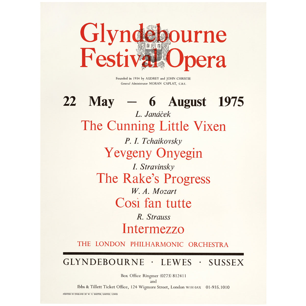 Glyndebourne Festival Opera 1975 Poster Glyndebourne Shop