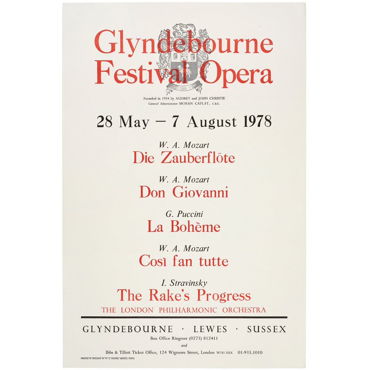 Glyndebourne Festival Opera 1978 Poster Glyndebourne Shop