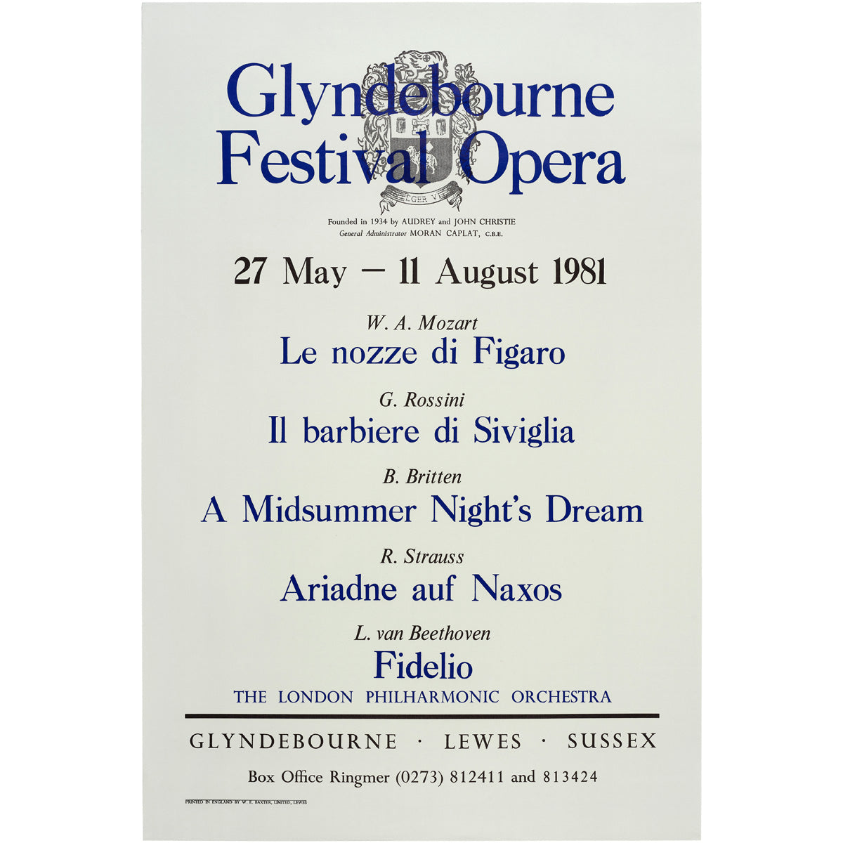 Glyndebourne Festival Opera 1981 Poster Glyndebourne Shop