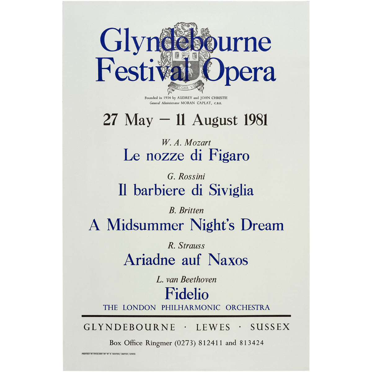 Glyndebourne Festival Opera 1981 Poster Glyndebourne Shop