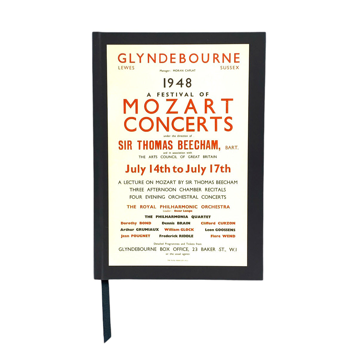 Glyndebourne Mozart Concerts 1948 Poster Notebook Glyndebourne Shop