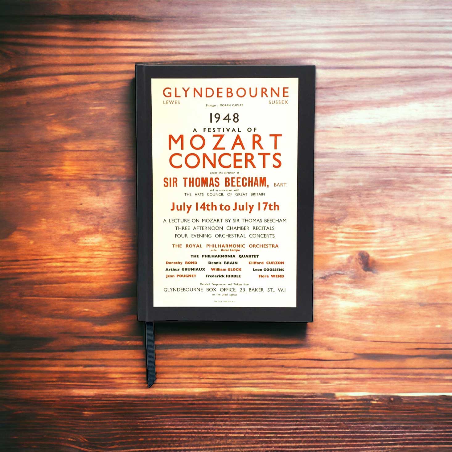 Glyndebourne Mozart Concerts 1948 Poster Notebook Glyndebourne Shop