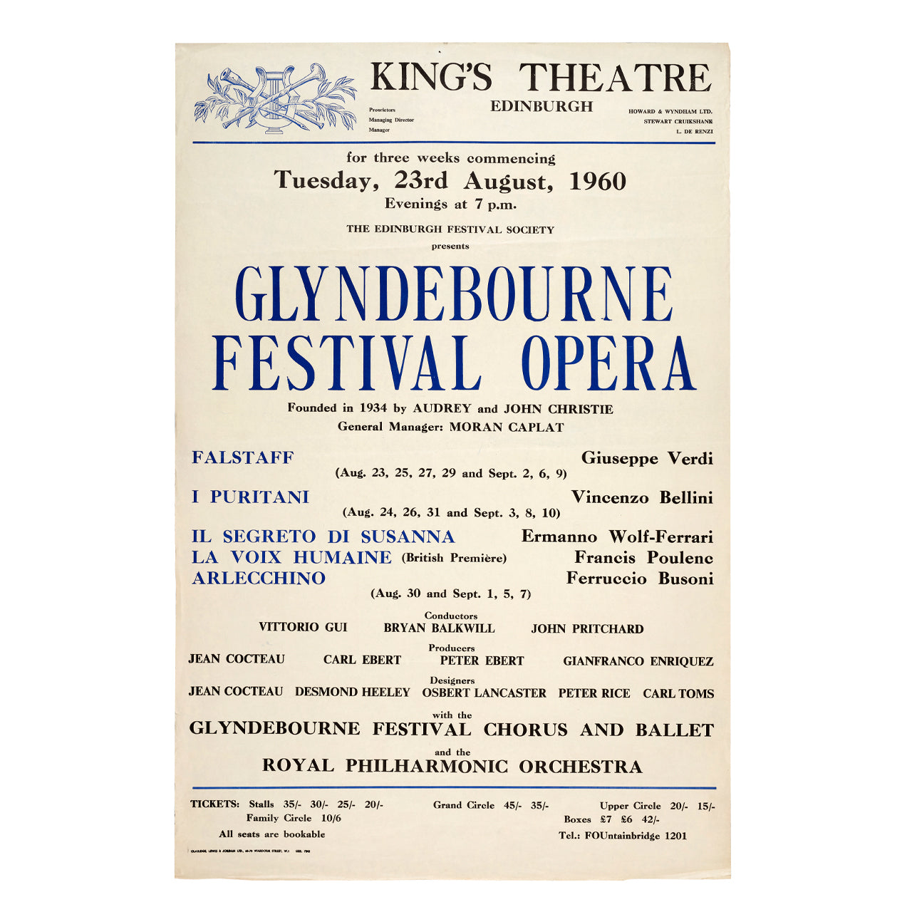 Glyndebourne Opera at the Edinburgh Festival 1960 Poster Glyndebourne Shop