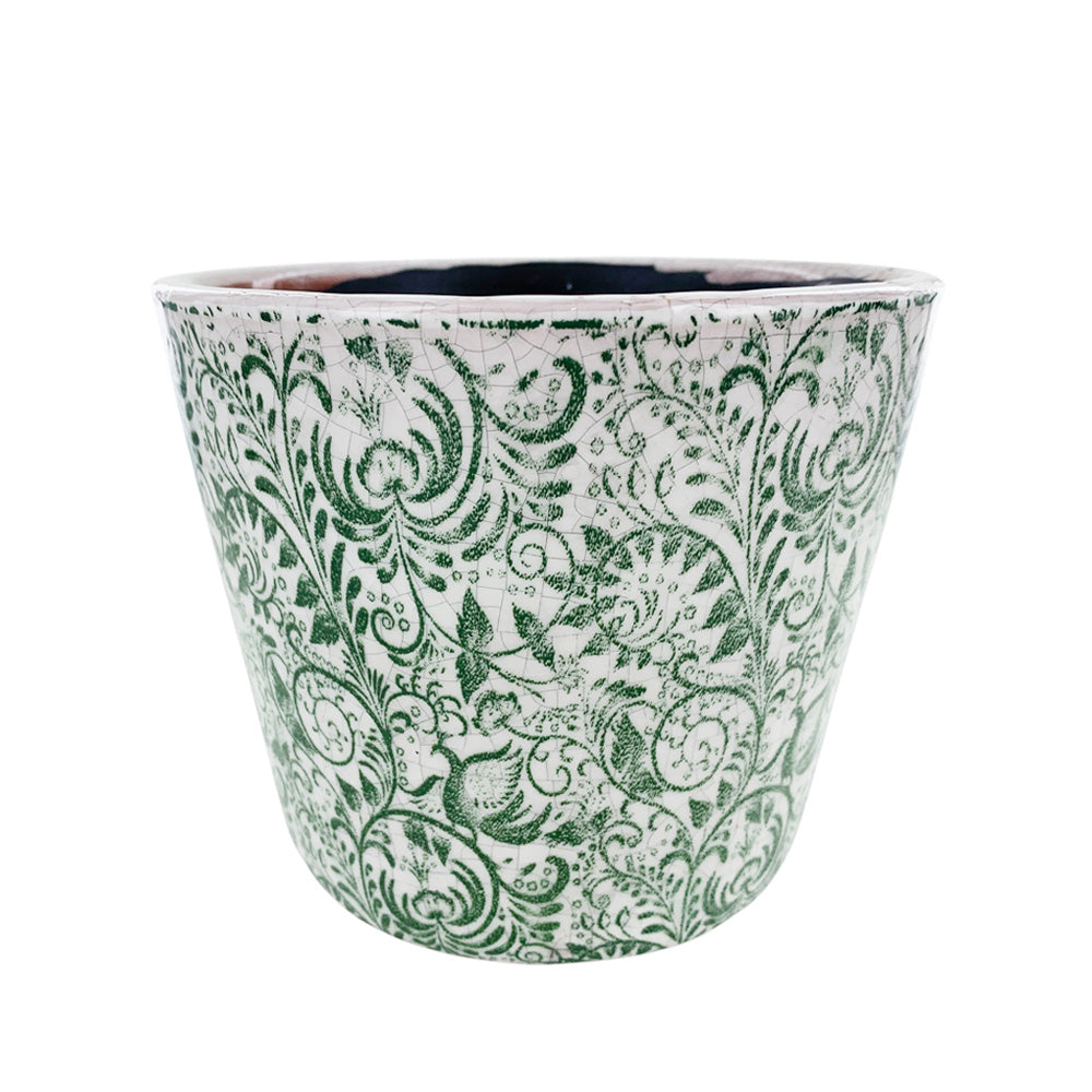Green Damask Ceramic Pot