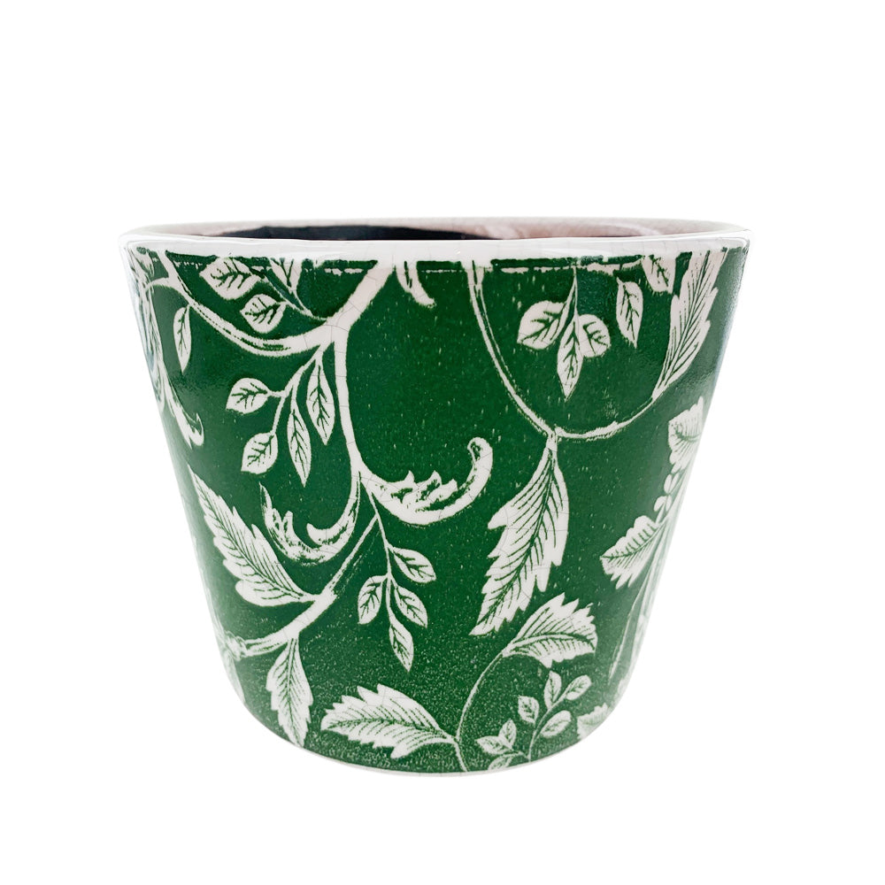 Green Floral Ceramic Plant Pot