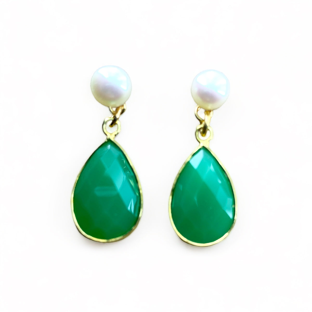 Green Onyx & White Pearl Drop Earrings Glyndebourne Shop