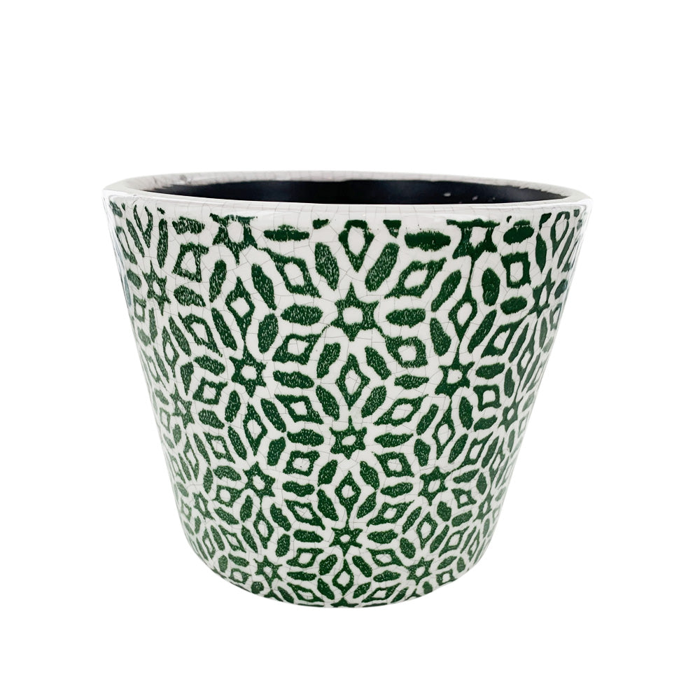 Green Stencil Ceramic Plant Pot
