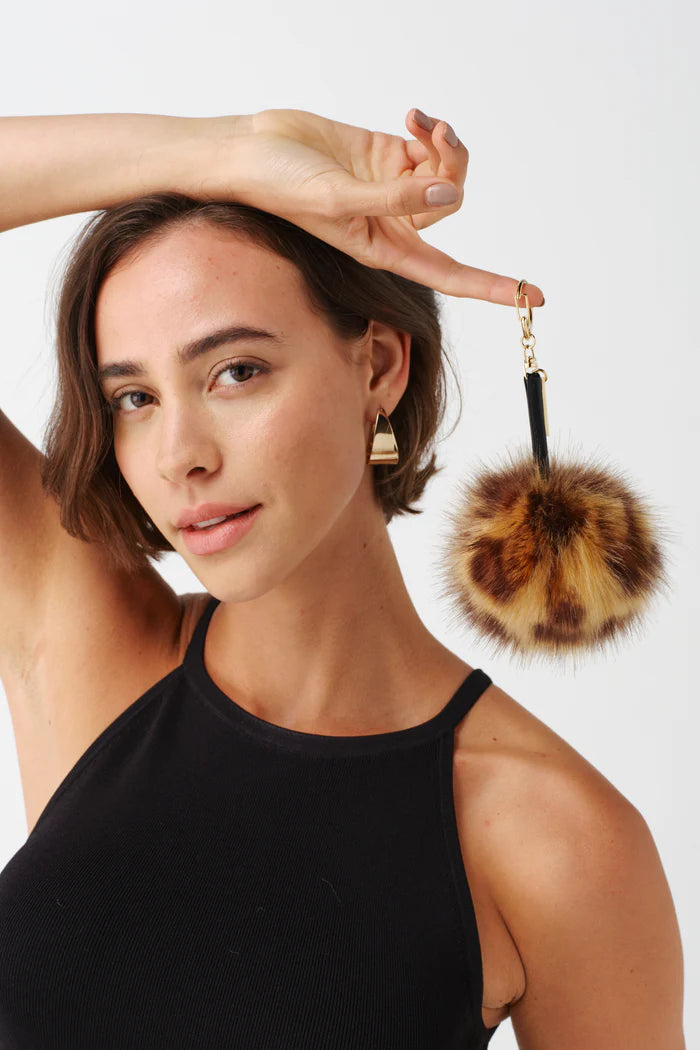 Leopard Faux Fur Pom Pom Keyring
