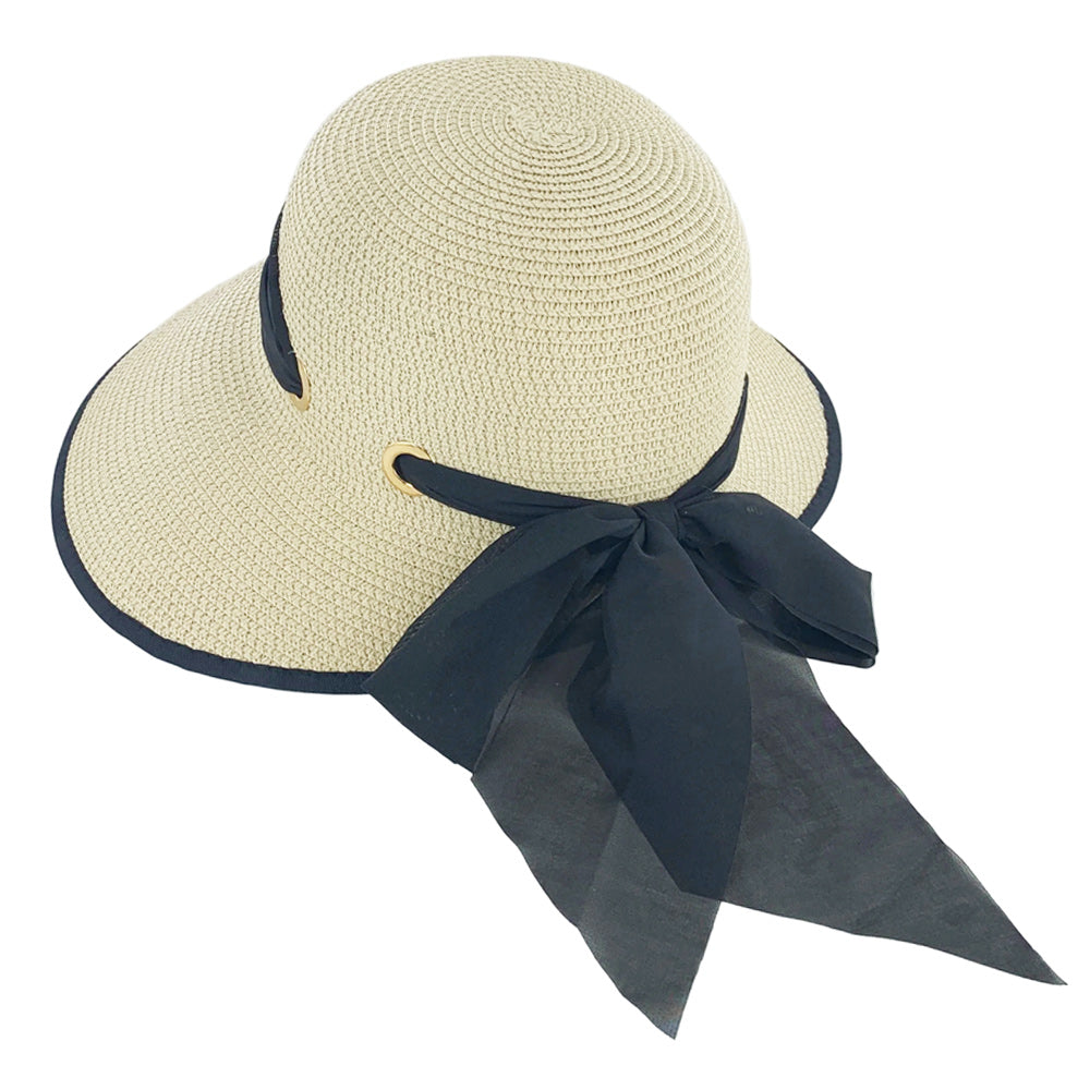 Iris Black Ribbon Open Back Foldable Summer Hat