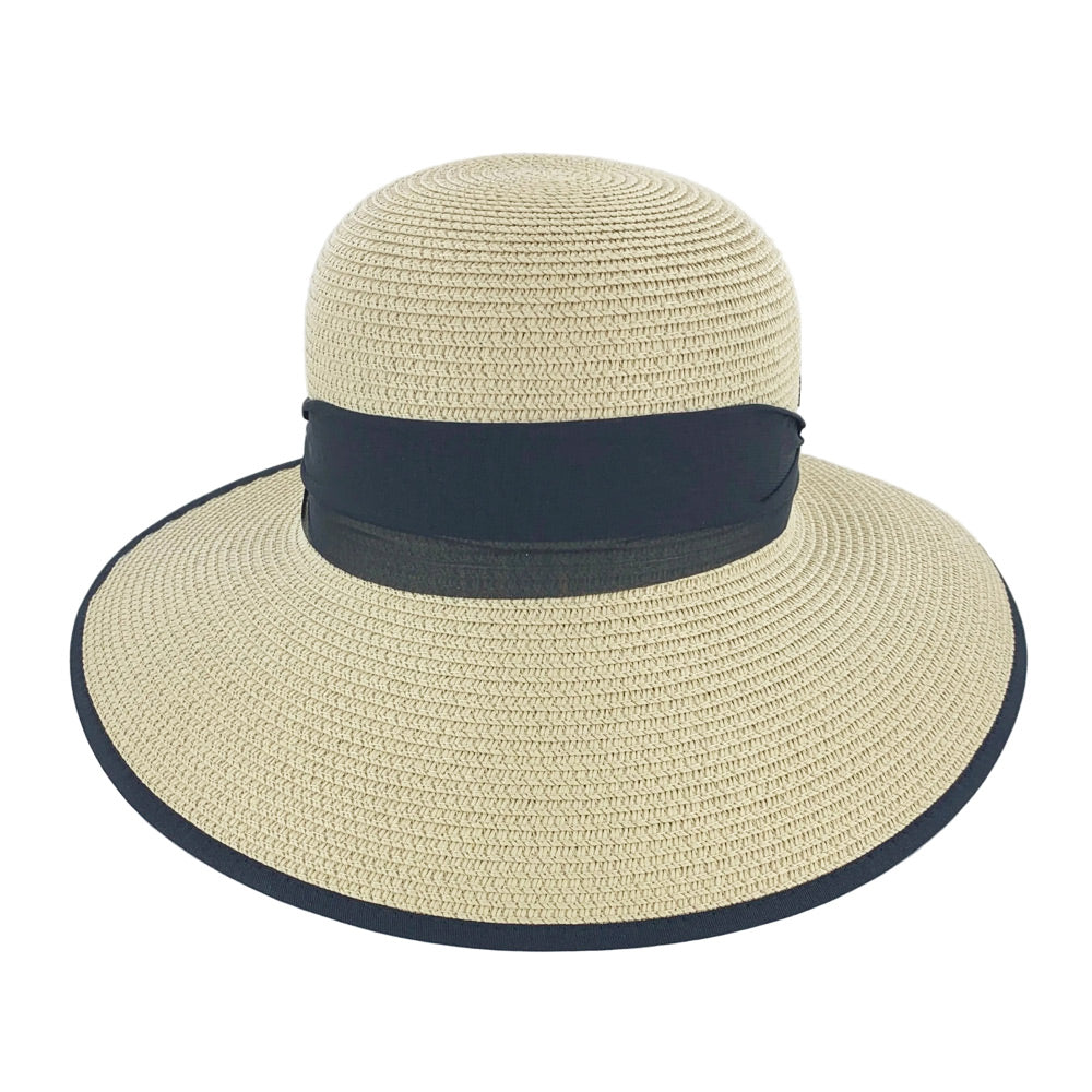 Iris Black Ribbon Open Back Foldable Summer Hat