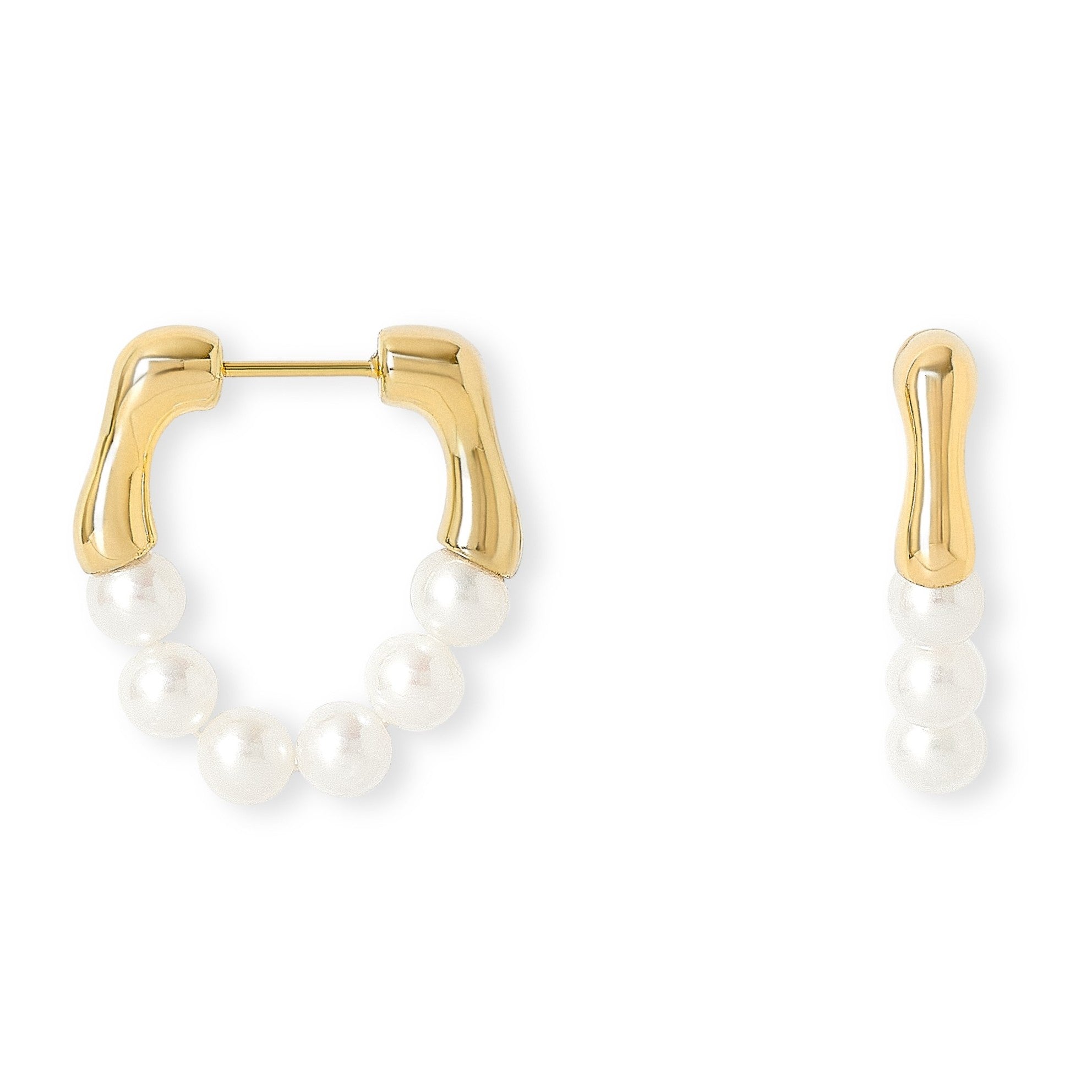Gold Bamboo Hoops & Cultured Freshwater Pearls