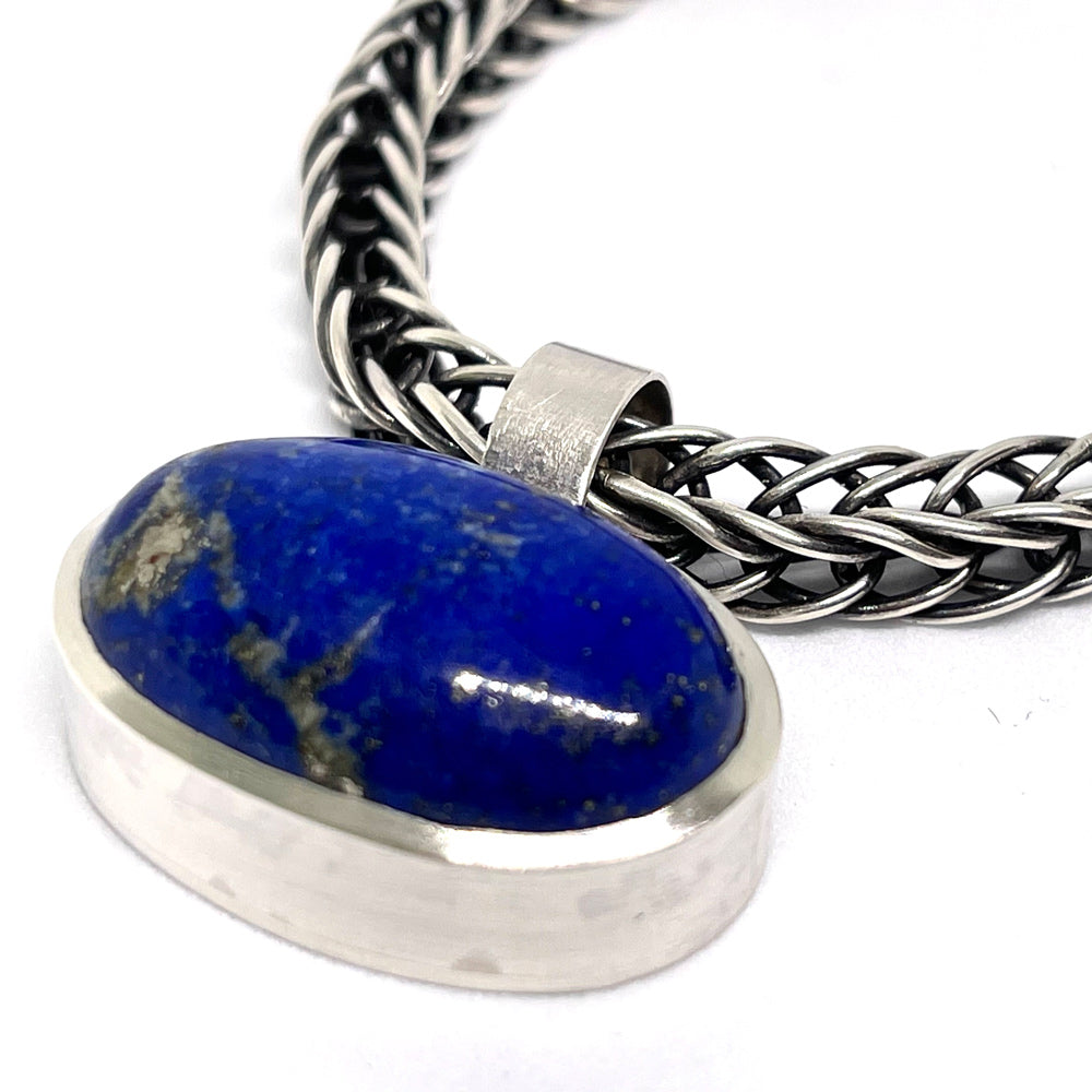 Lapis Pendant & Silver Rope Chain Necklace