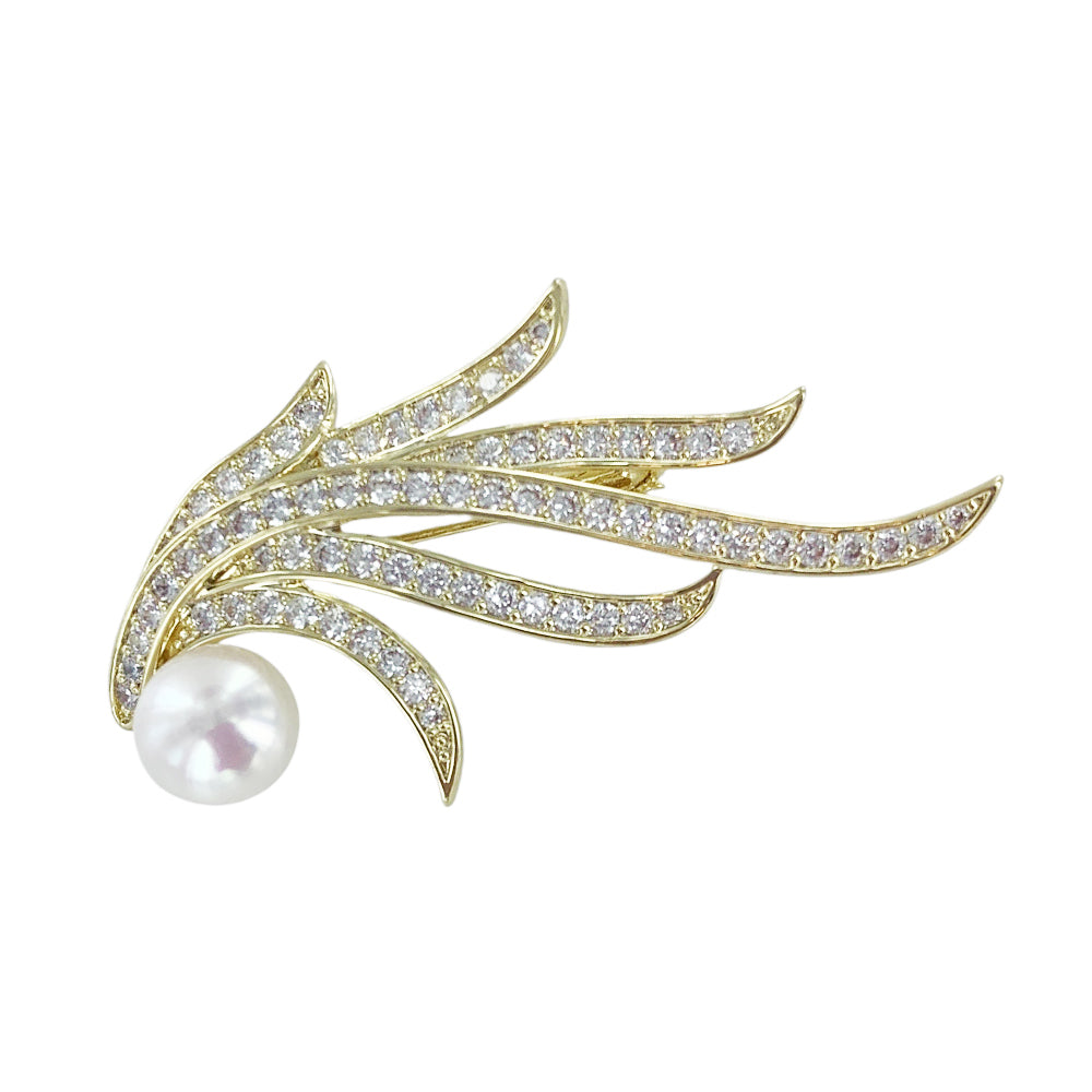 Leaf Pave Gold Plate Brooch