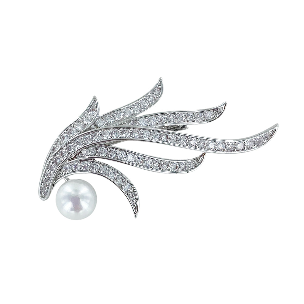 Leaf Pave Silver Brooch