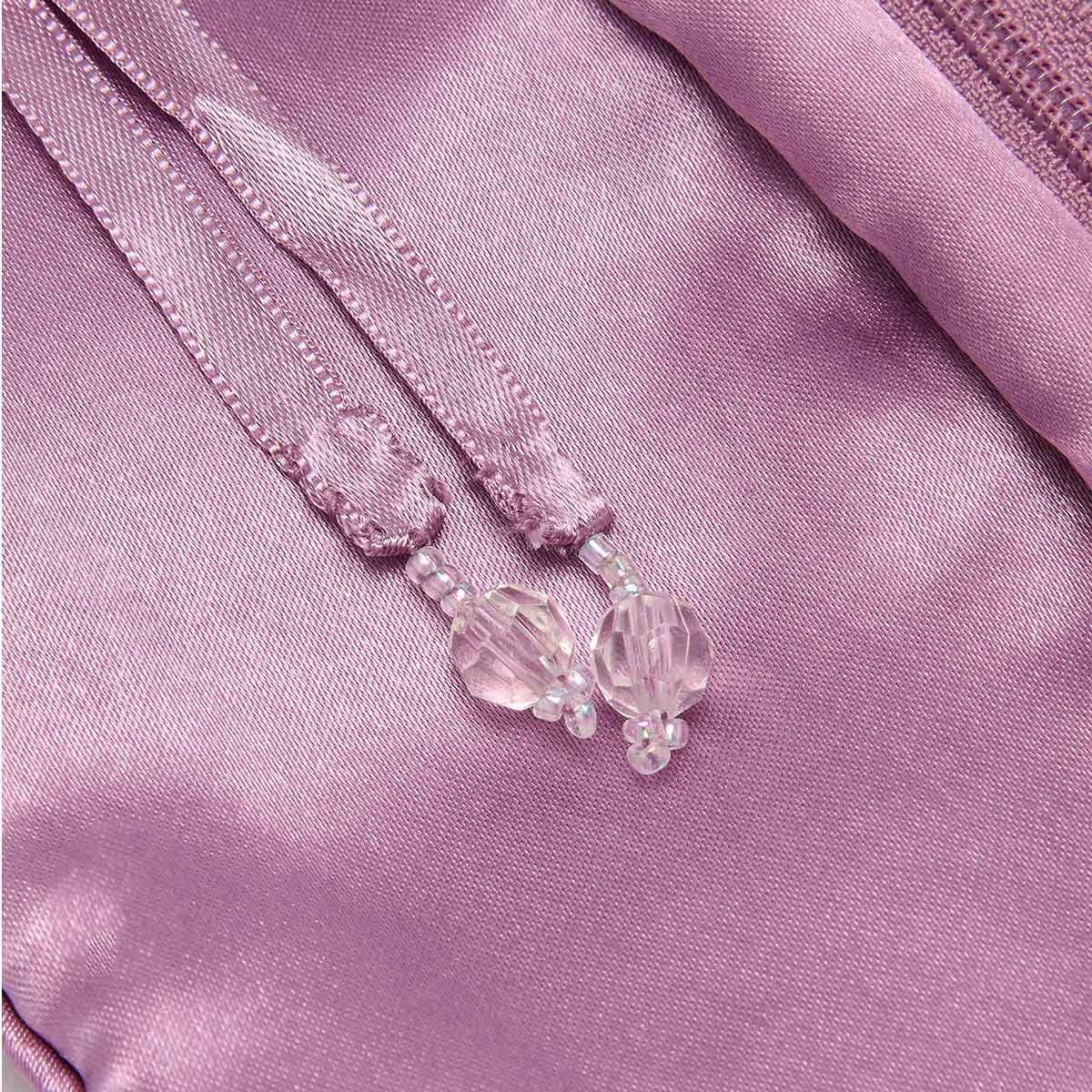 Lilac Velvet Jewellery Roll With Gold Embroidery & Satin Lining