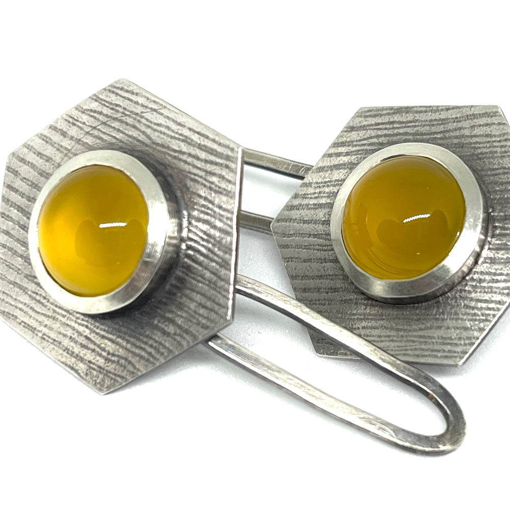 Mango Chalcedony and Silver Earrings
