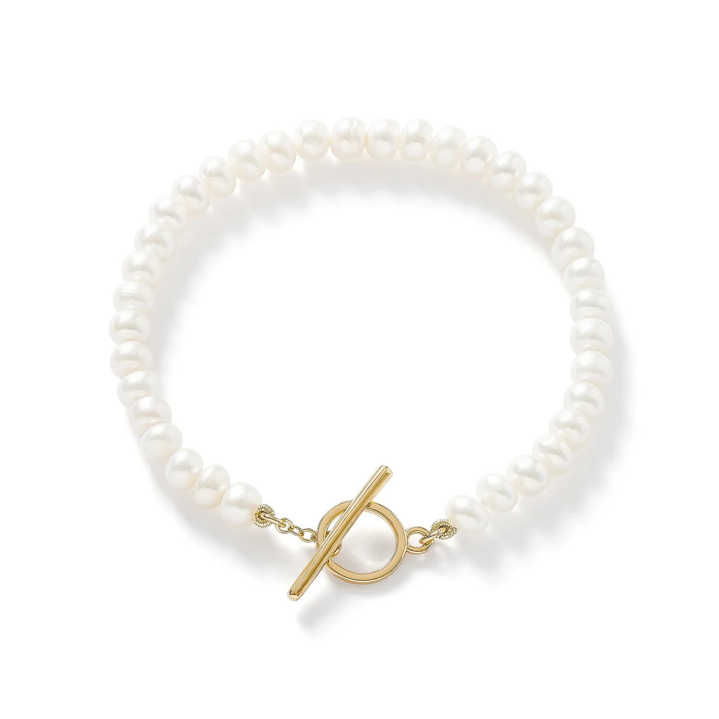 White Button-Shaped Cultured Freshwater Pearl Bracelet