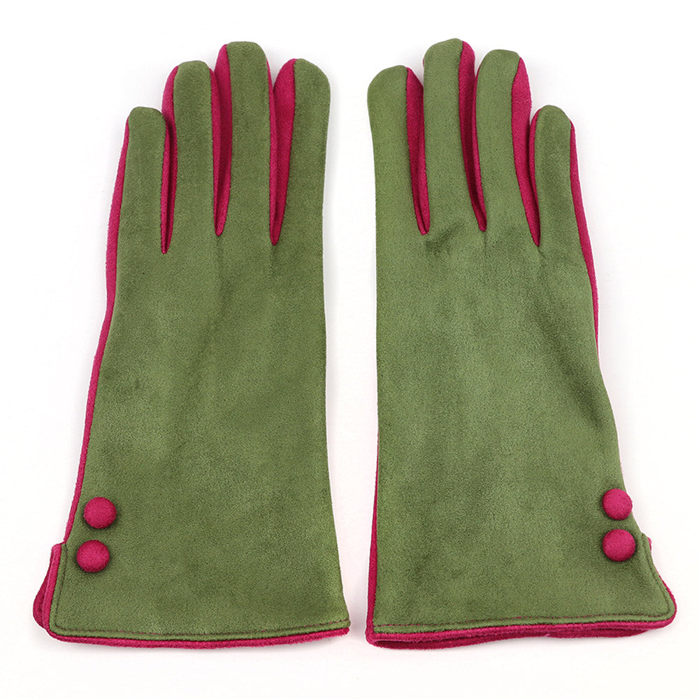 Olive Faux Suede Gloves