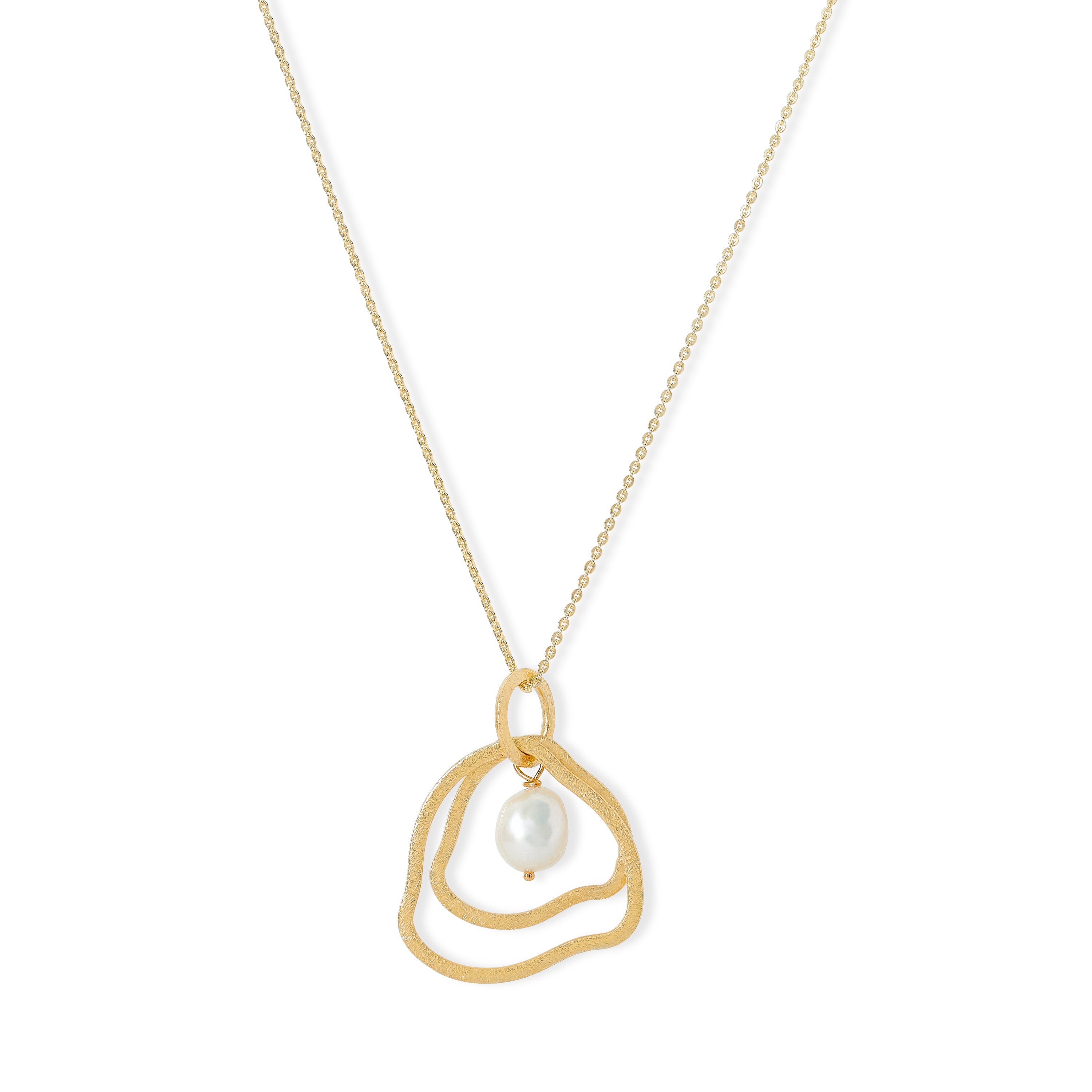 Geo Gold Pendant & Pearl Necklace