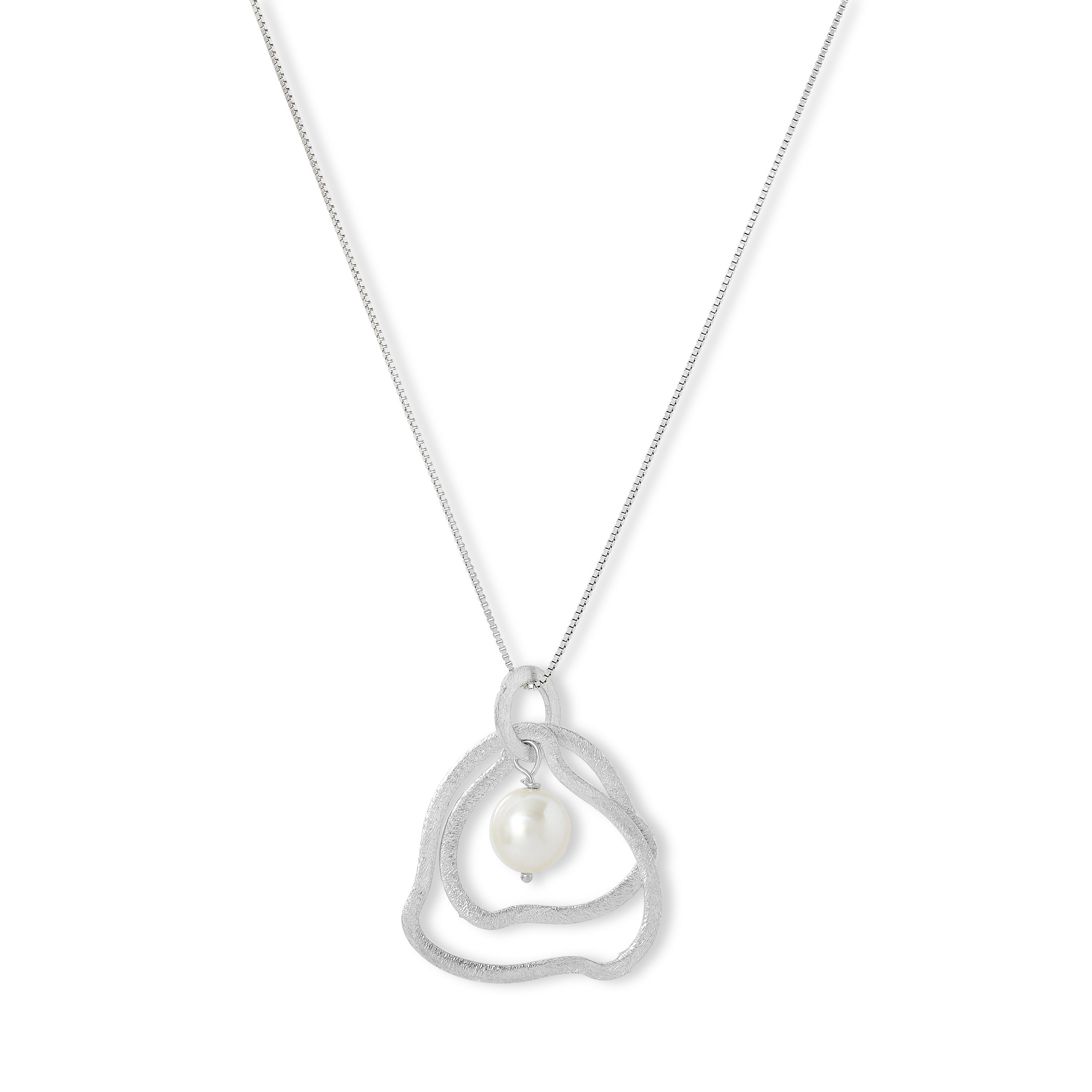 Geo Silver Pendant & Pearl Drop Necklace