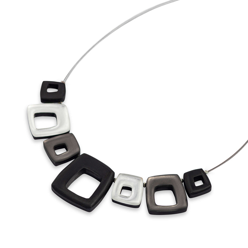 Hollow Squares Black & Silver Necklace