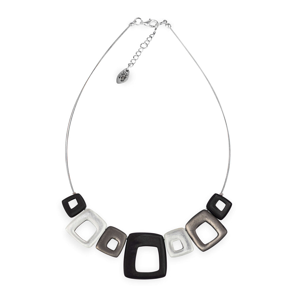 Hollow Squares Black & Silver Necklace