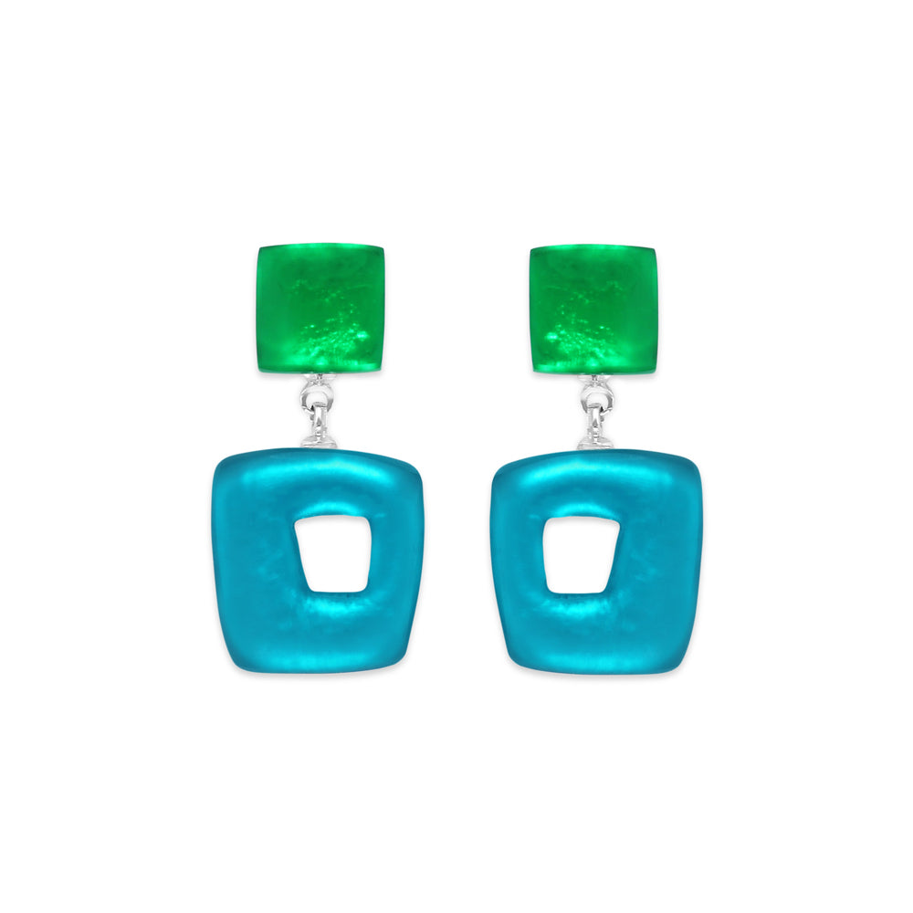 Verdigris Hollow Square Drop Earrings