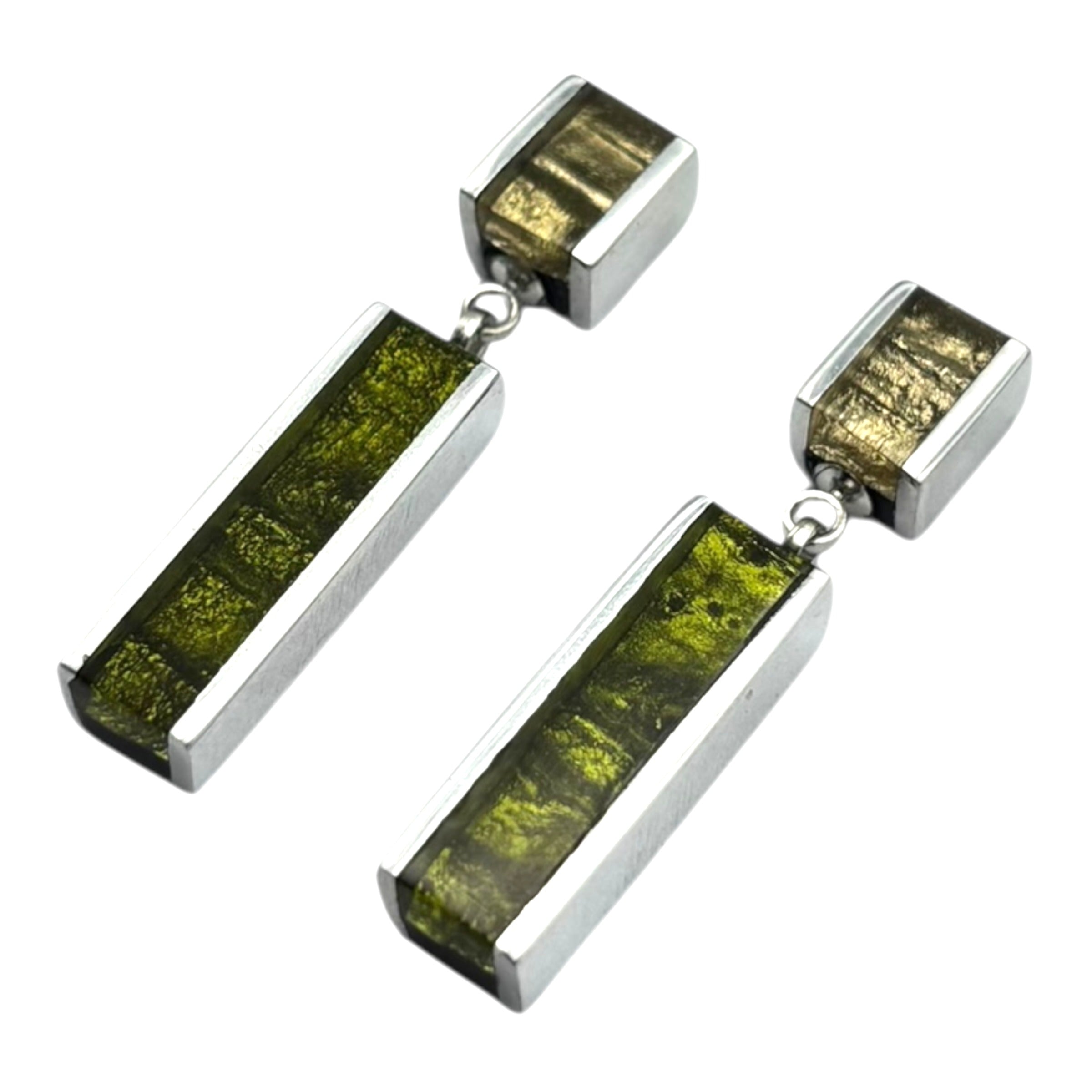 Pistachio Ribbon Double Drop Earrings