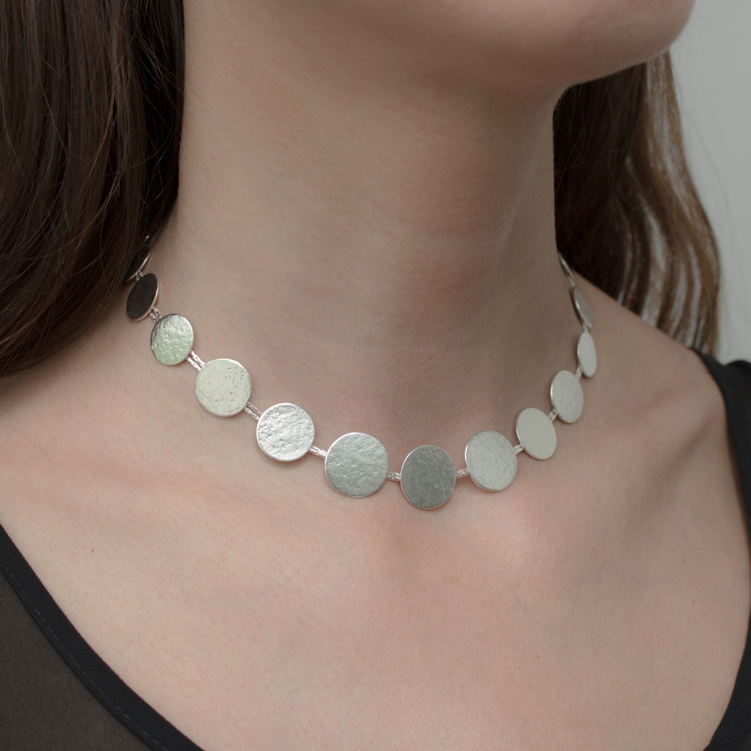 Paillette Silver Graduated Disc Collar