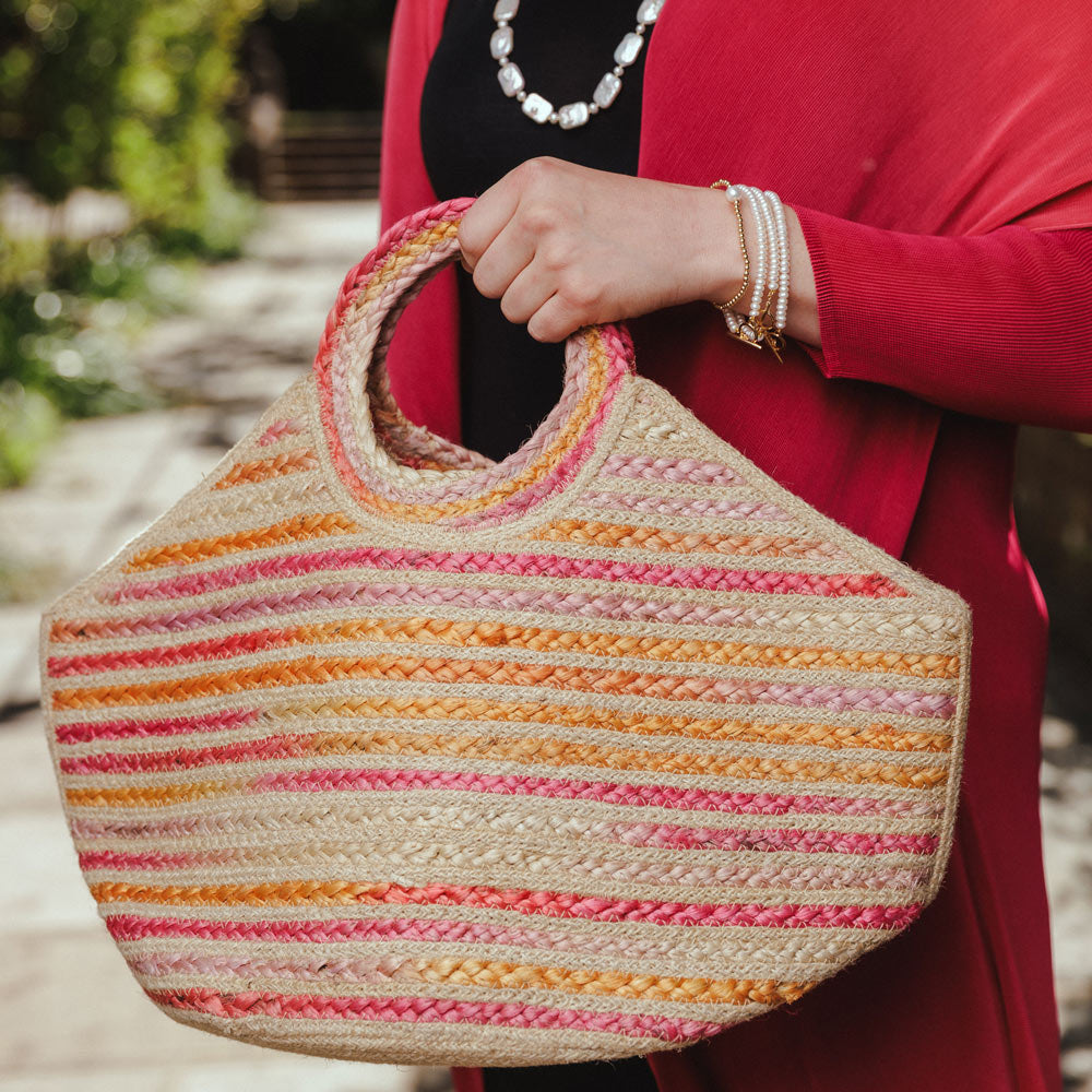 Pink & Yellow Stripe Jute Bag