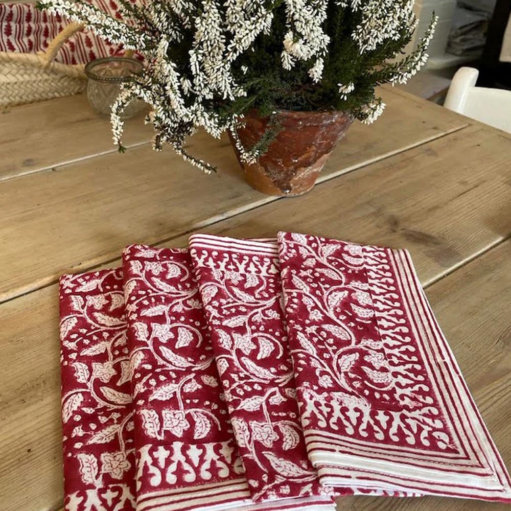 Red Floral Cotton Napkin