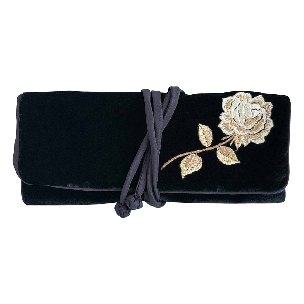 Rose Black Velvet Jewellery Roll
