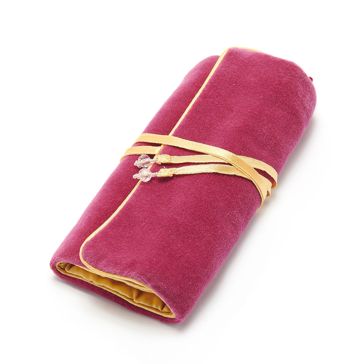 Rose Velvet Jewellery Roll With Gold Satin Lining