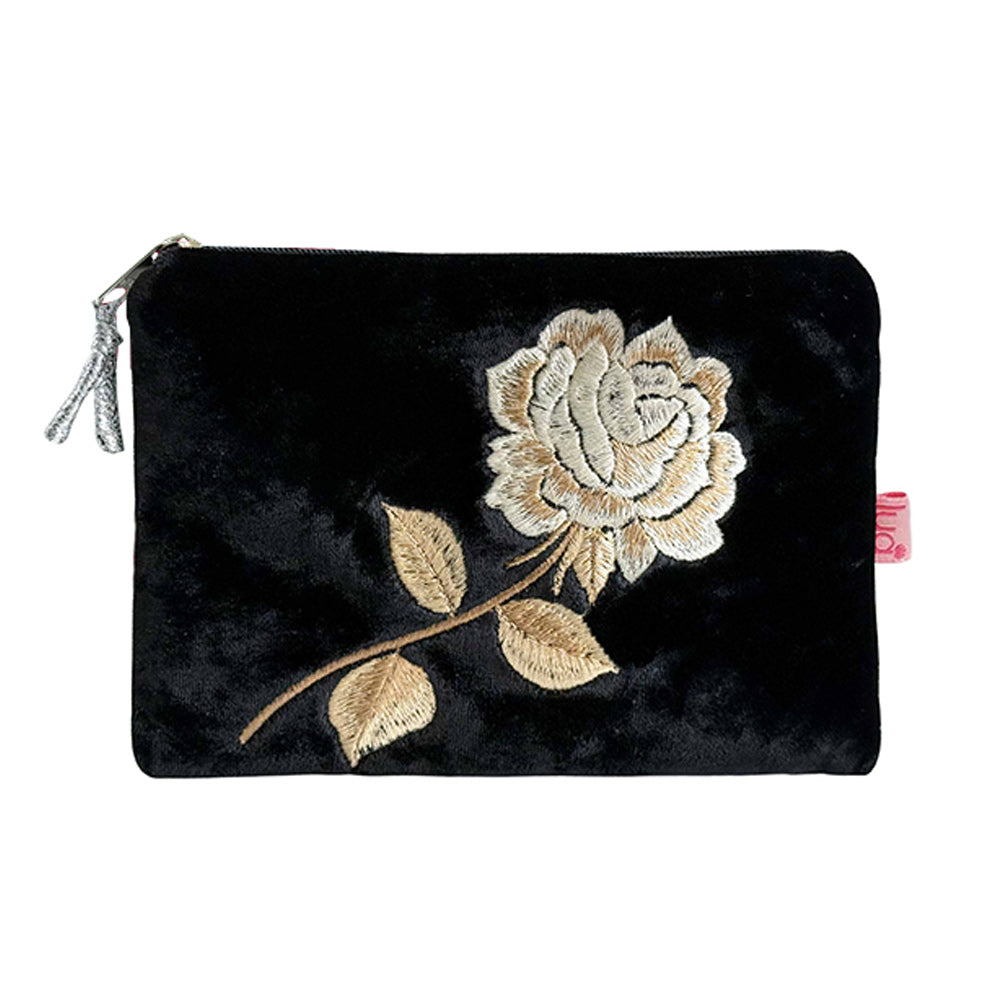 Rose Black Velvet Purse