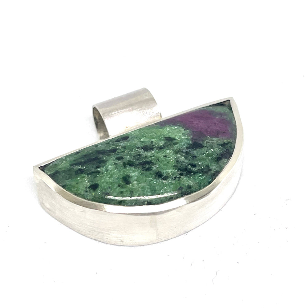 Ruby Zoisite Pendant & Silver Rope Chain Necklace