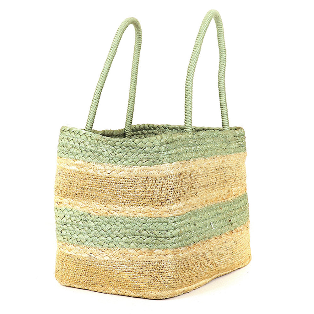 Sage Stripe Square Jute Bag