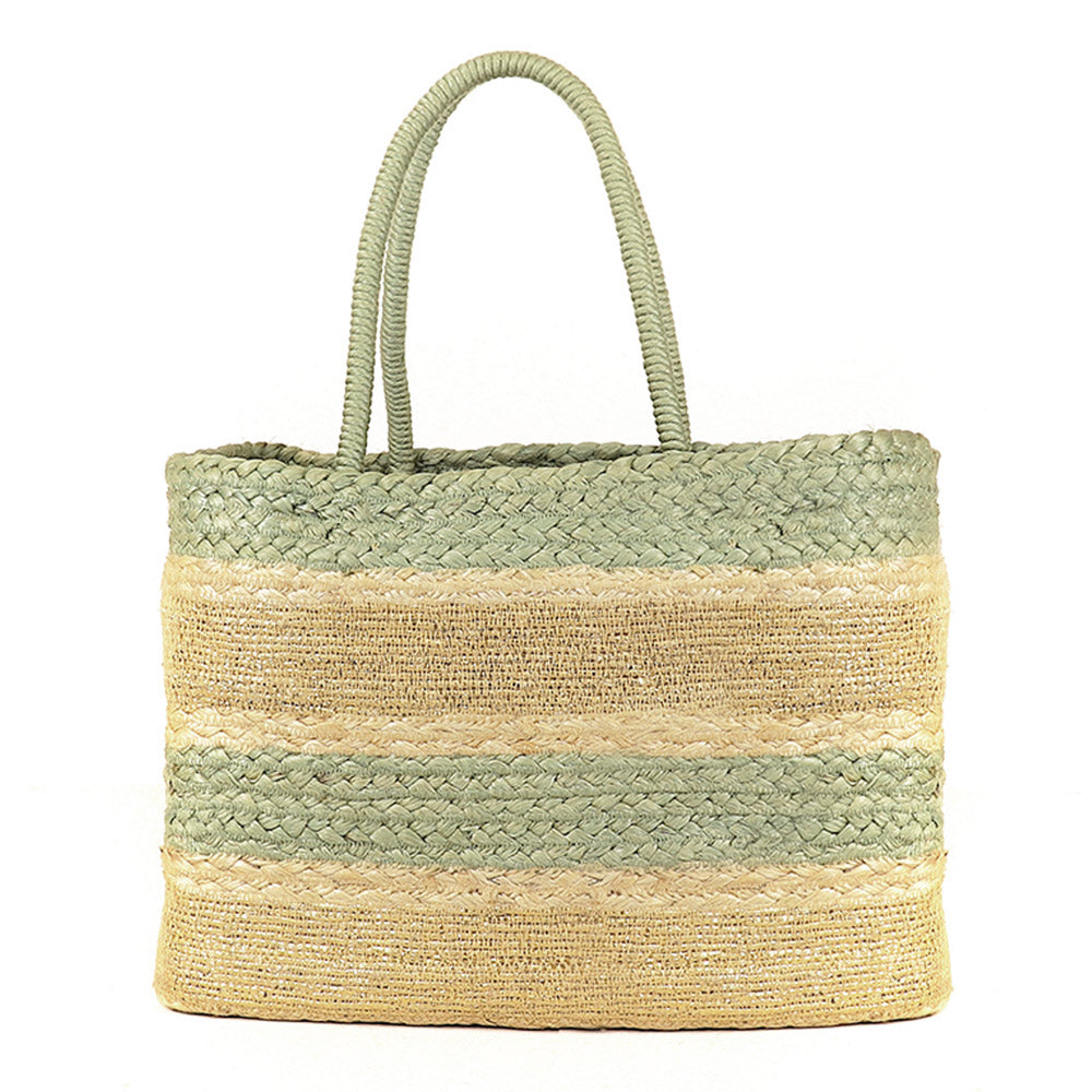 Sage Stripe Square Jute Bag